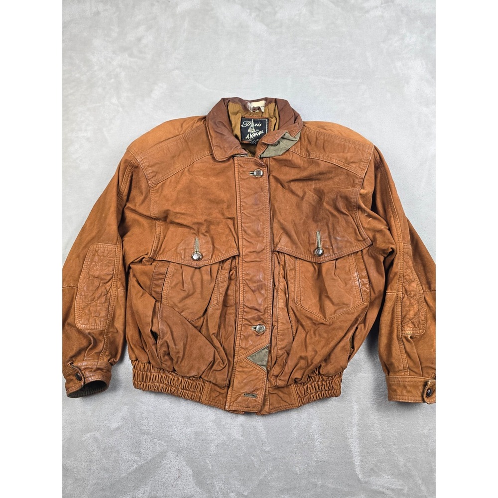 Vintage Paris by A Kazan Leather Bomber Jacket Women L Brown 80s Made In Turkey